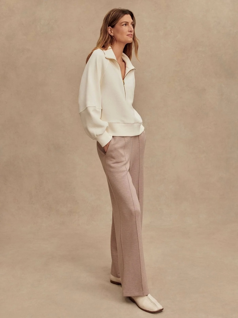 Varley Cream Half-Zip Pullover Sweatshirt